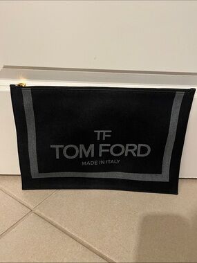 Tom Ford Black Canvas Logo Clutch/Pouch with Gray Print  *Authentic
